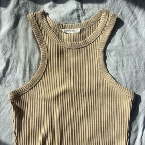 12th Tribe Ribbed Tank Top in Beige Tan